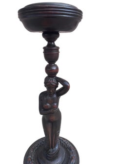 Antique Art Nouveau Style Carved Mahogany Mermaid Foor Ashtray Smoking Stand