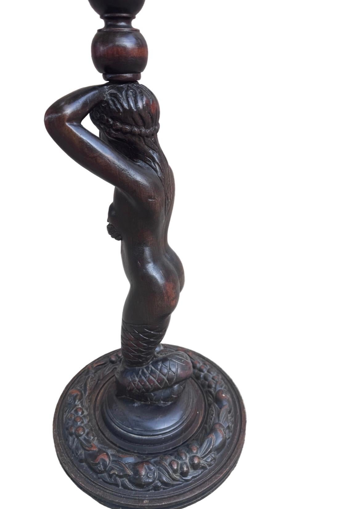 Art nouveau Antique Art Nouveau Style Mahogany Mermaid Foor Ashtray Cartray Smoking Stand en vente