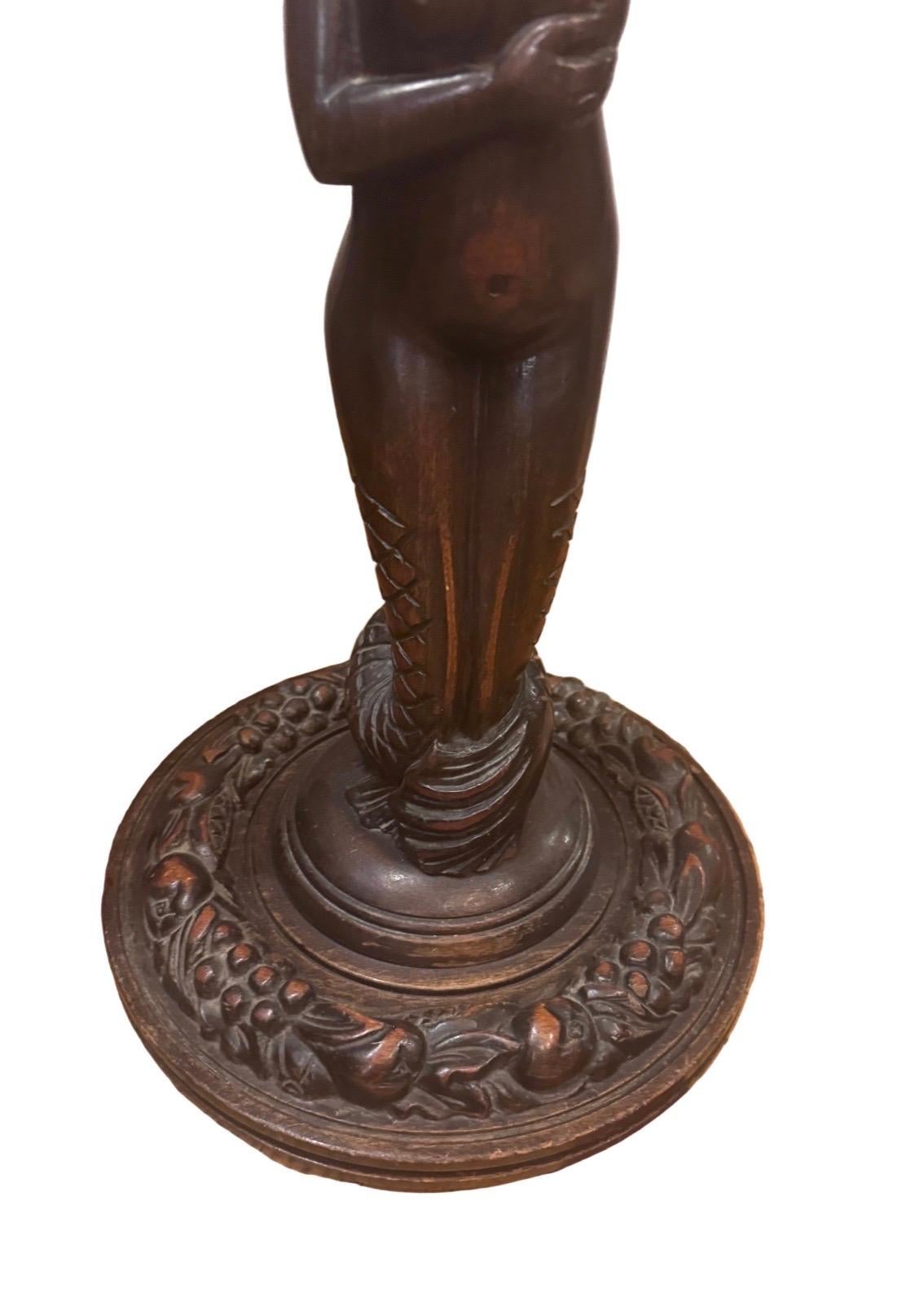 Antique Art Nouveau Style Mahogany Mermaid Foor Ashtray Cartray Smoking Stand en vente 2