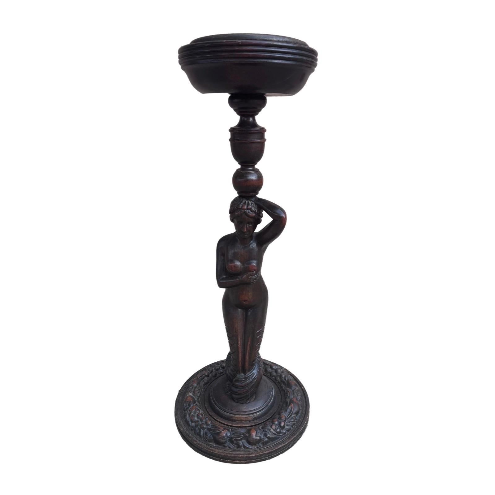 Antique Art Nouveau Style Mahogany Mermaid Foor Ashtray Cartray Smoking Stand en vente