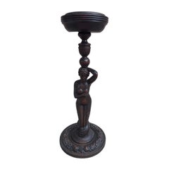 Antique Art Nouveau Style Mahogany Mermaid Foor Ashtray Cartray Smoking Stand