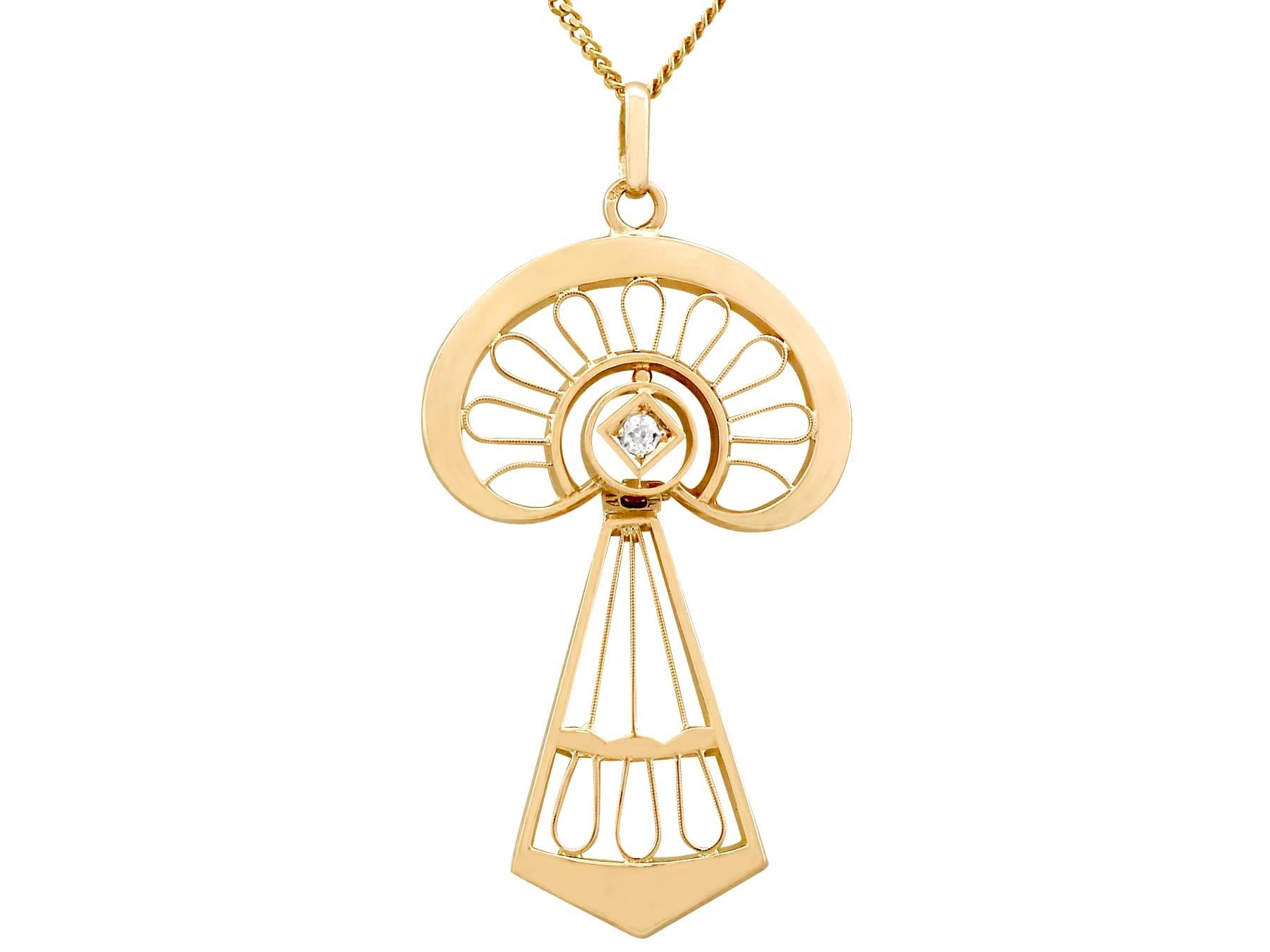 Art Nouveau Style Diamond and Yellow Gold Pendant For Sale