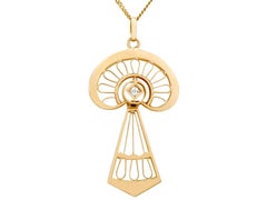 Art Nouveau Style Diamond and Yellow Gold Pendant
