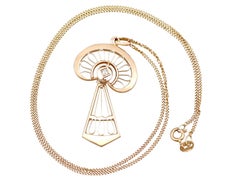 Art Nouveau 14k Yellow Gold Diamond Pendant Necklace, 0.05ct