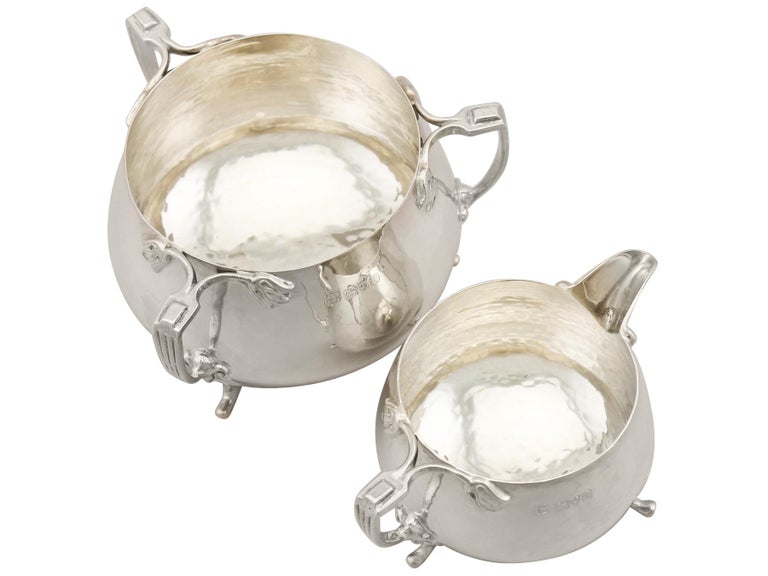 Antique Art Nouveau Style Sterling Silver Three-Piece Tea Service For Sale 4