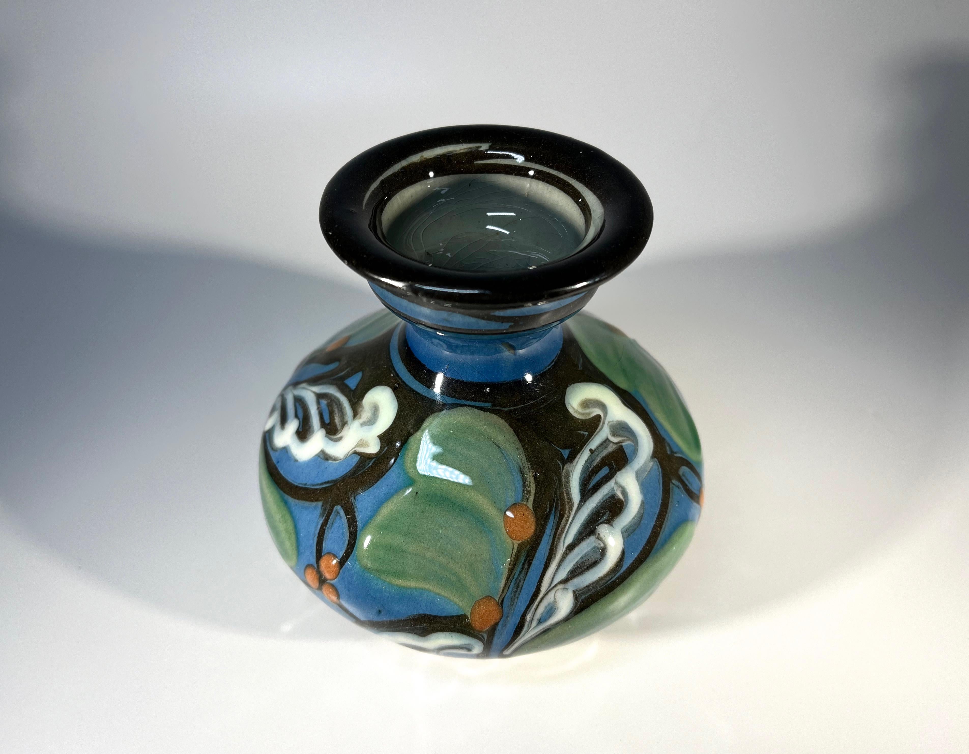 Glazed Antique Art Nouveau Stylised Ceramic Vase By Horsens Danico, Denmark c1920 For Sale