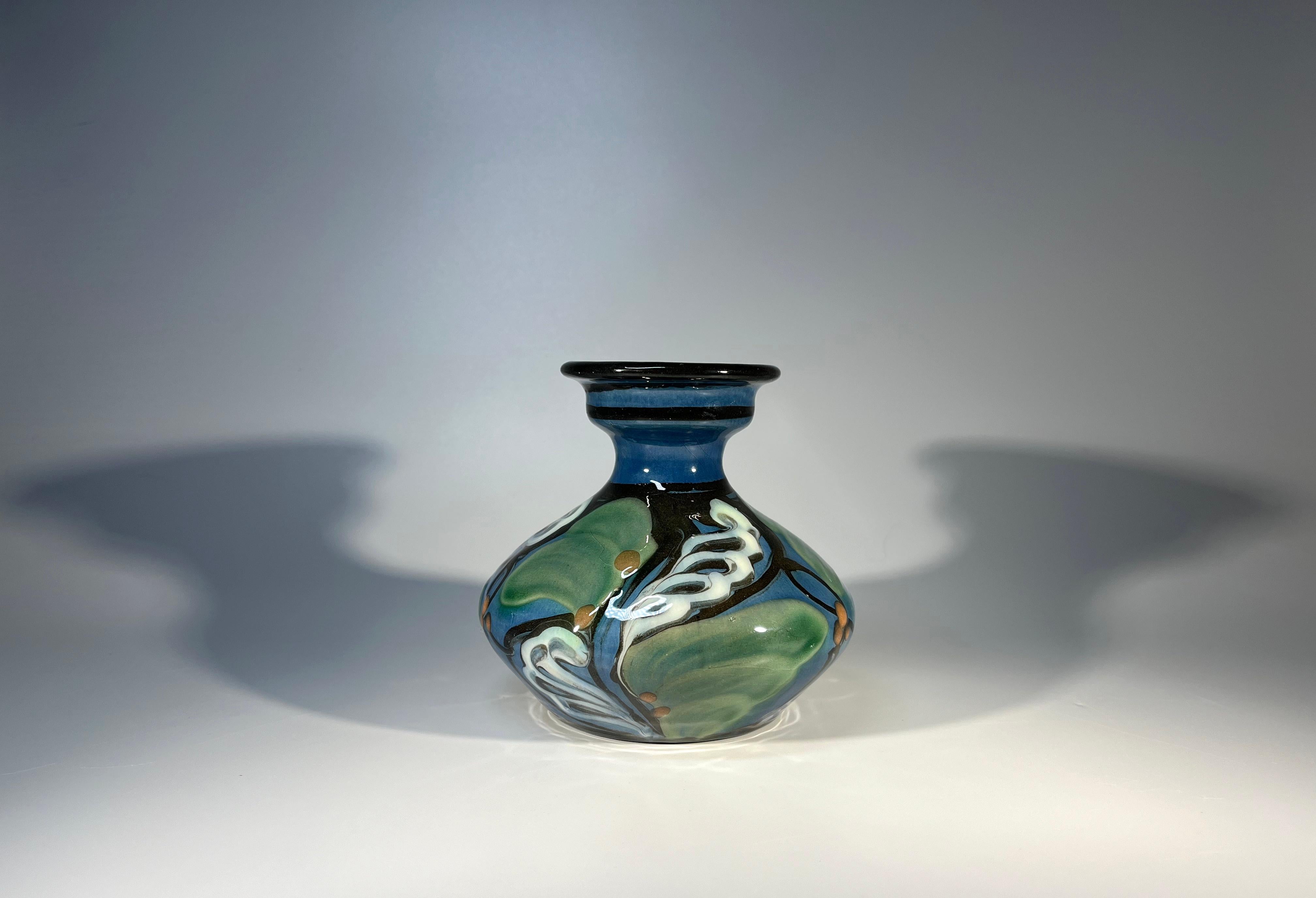 Glazed Antique Art Nouveau Stylised Ceramic Vase By Horsens Danico, Denmark c1920