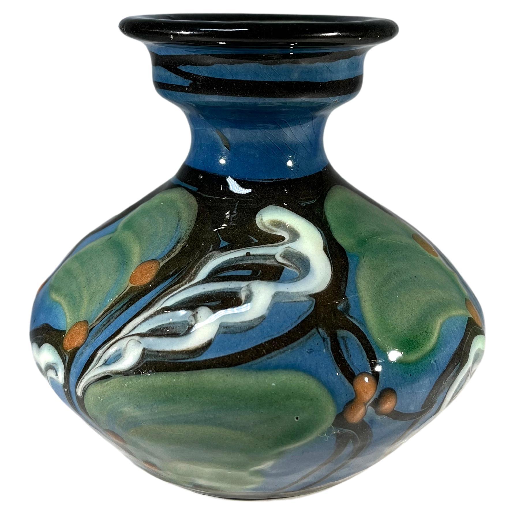 Antique Art Nouveau Stylised Ceramic Vase By Horsens Danico, Denmark c1920 For Sale