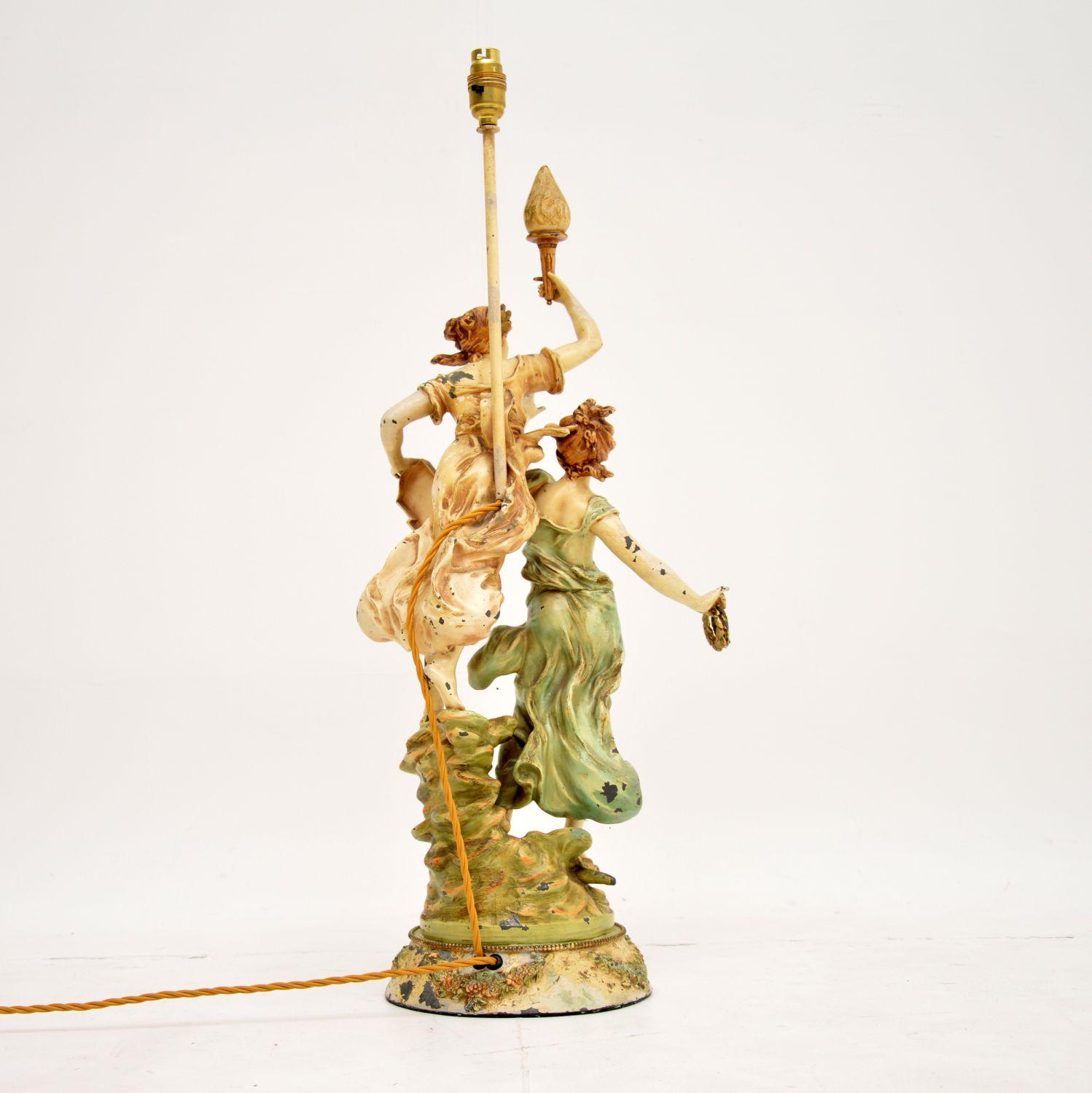 Antike Jugendstil-Tischlampe von L & F Moreau, antik (Französisch) im Angebot