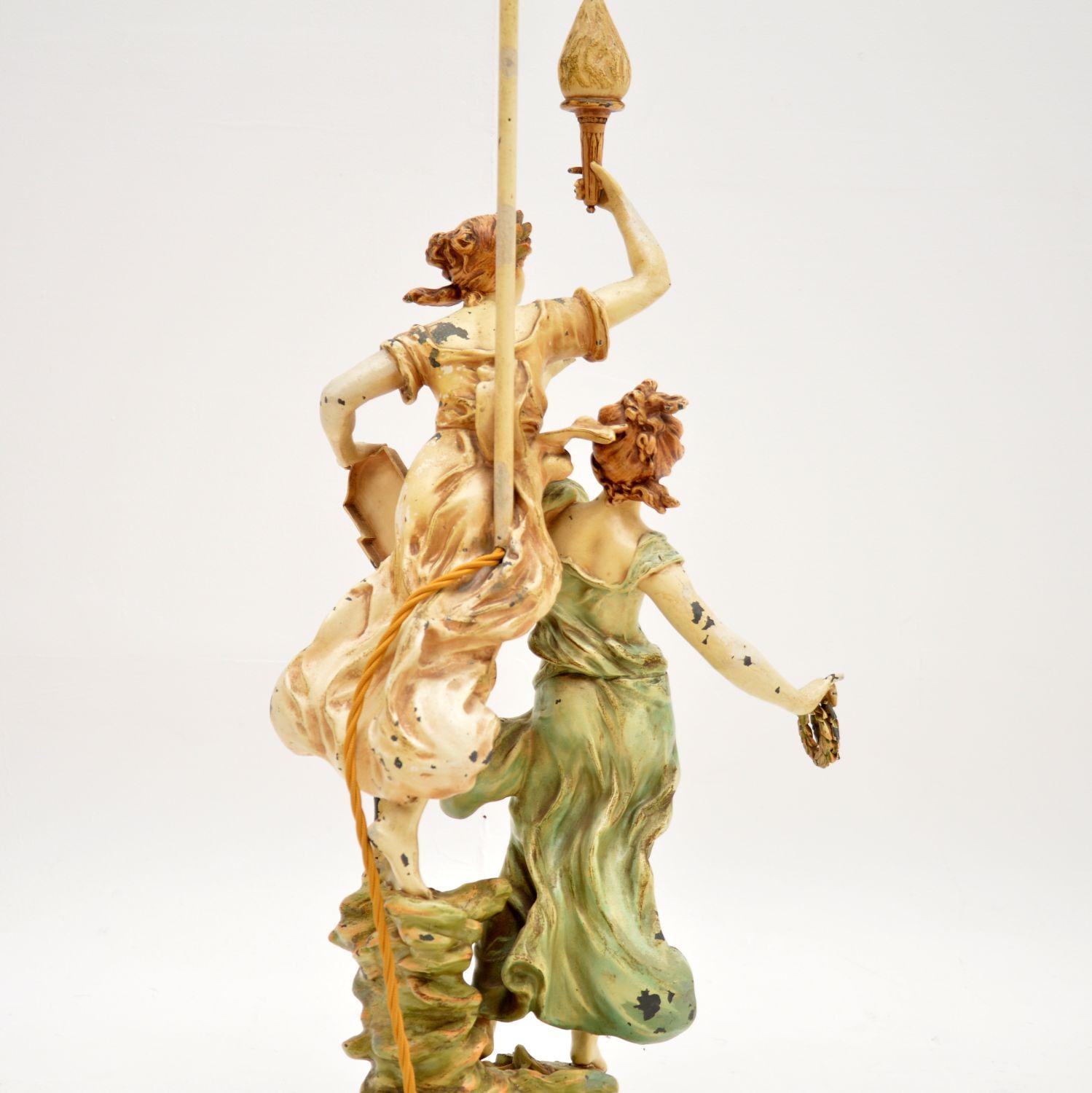 Français Lampe de table Art Nouveau ancienne par L & F Moreau en vente