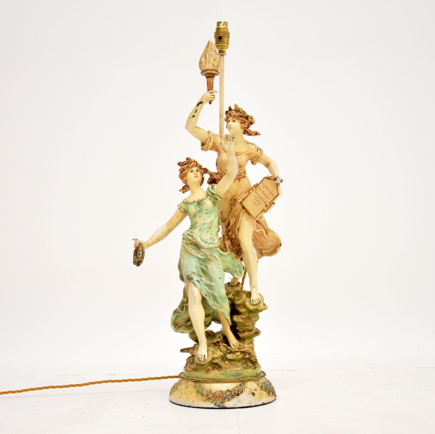Antike Jugendstil-Tischlampe von L & F Moreau, antik (Art nouveau) im Angebot