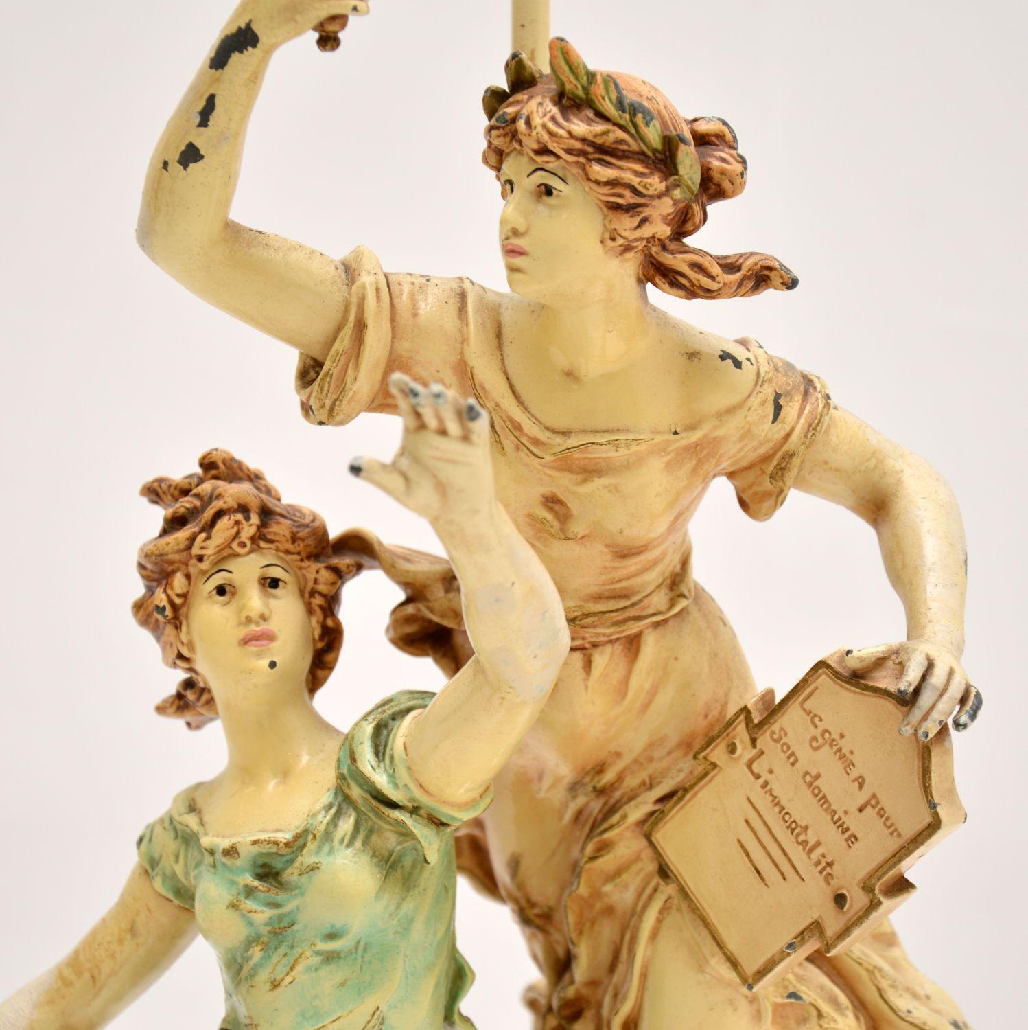 Lampe de table Art Nouveau ancienne par L & F Moreau Bon état - En vente à London, GB