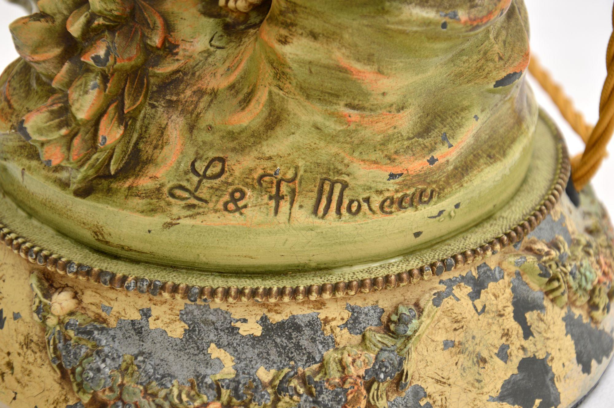 Antique Art Nouveau Table Lamp by L & F Moreau For Sale 2