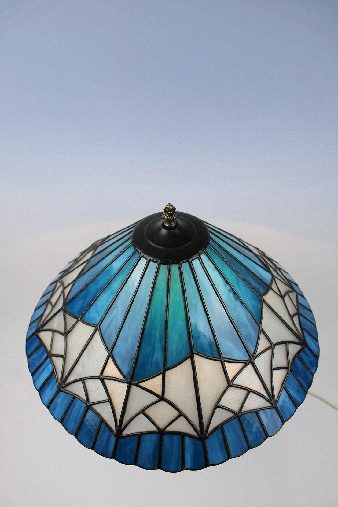 Antique Art Nouveau Table Lamp Germany Marble Glass Blue Handcraft Tiffany Style For Sale 2