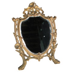 Antique Art Nouveau Table Mirror in Gilded Regule with Floral Decoration - 1Y219