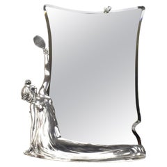 Antique Art Nouveau Tabletop Vanity Mirror with Maiden Silverplated Pewter WMF