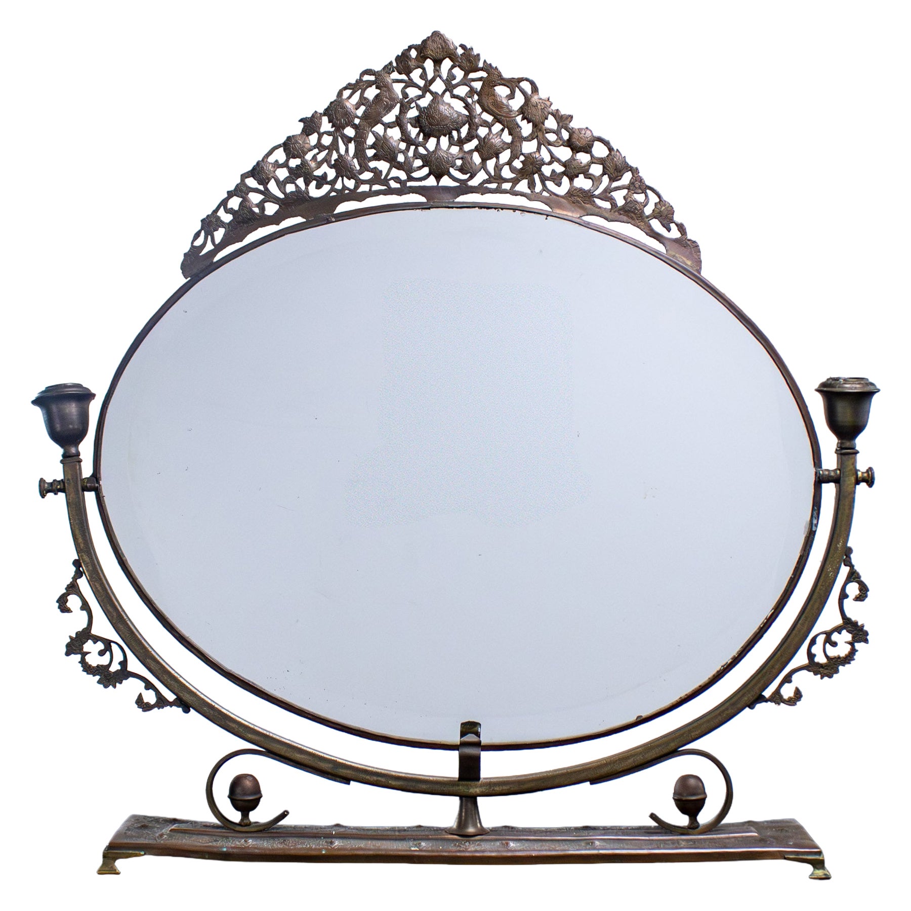 Antiguo tocador Art Nouveau de sobremesa Espejo biselado ovalado c/soportes para velas en venta