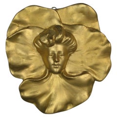 Antiguo Art Nouveau Máscara de mujer en bajorrelieve de terracota (c. 1900) - 1Y192