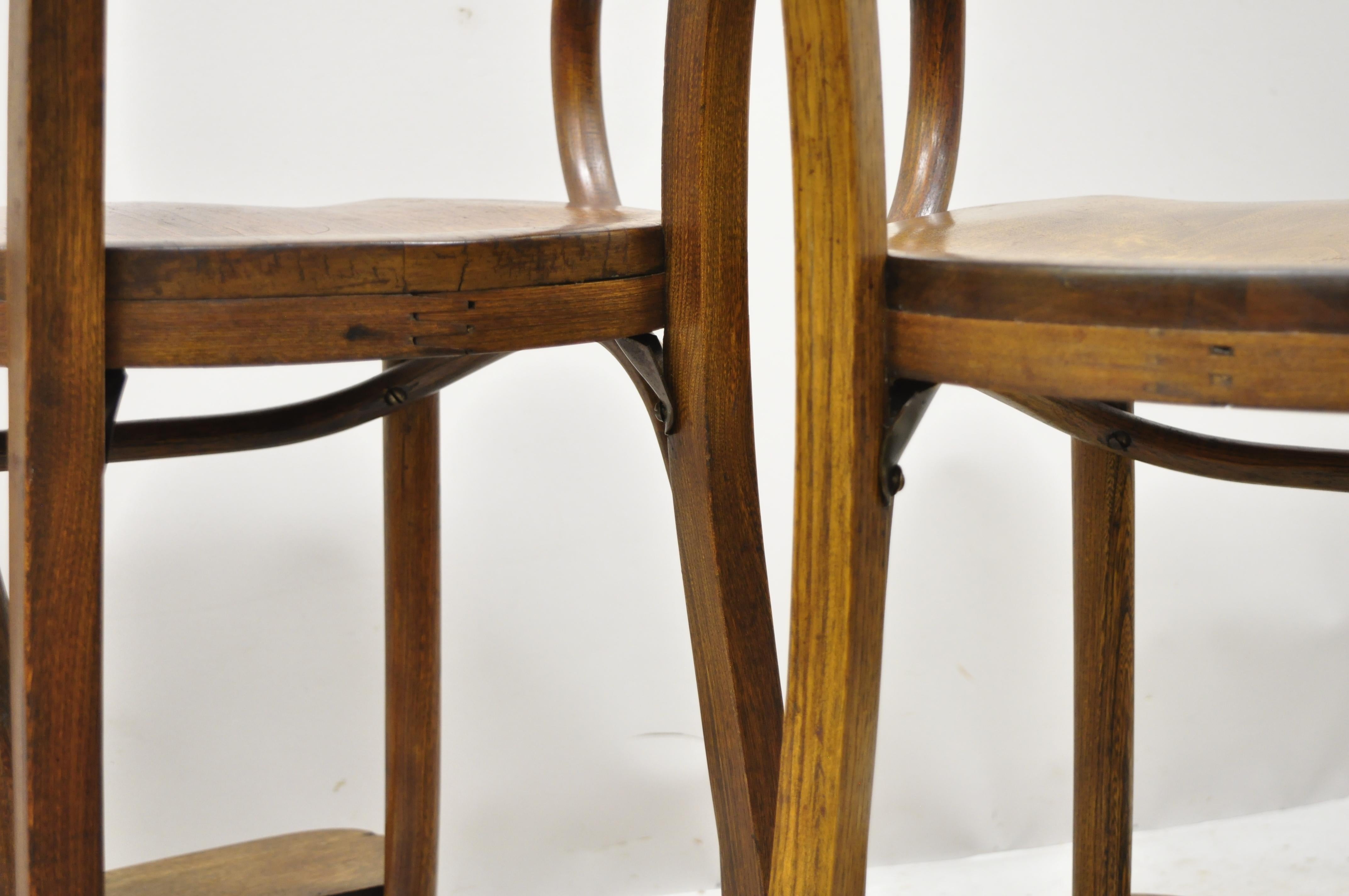 Antique Art Nouveau Thonet Style Austrian Bentwood Counter Stool Chairs, a Pair 3
