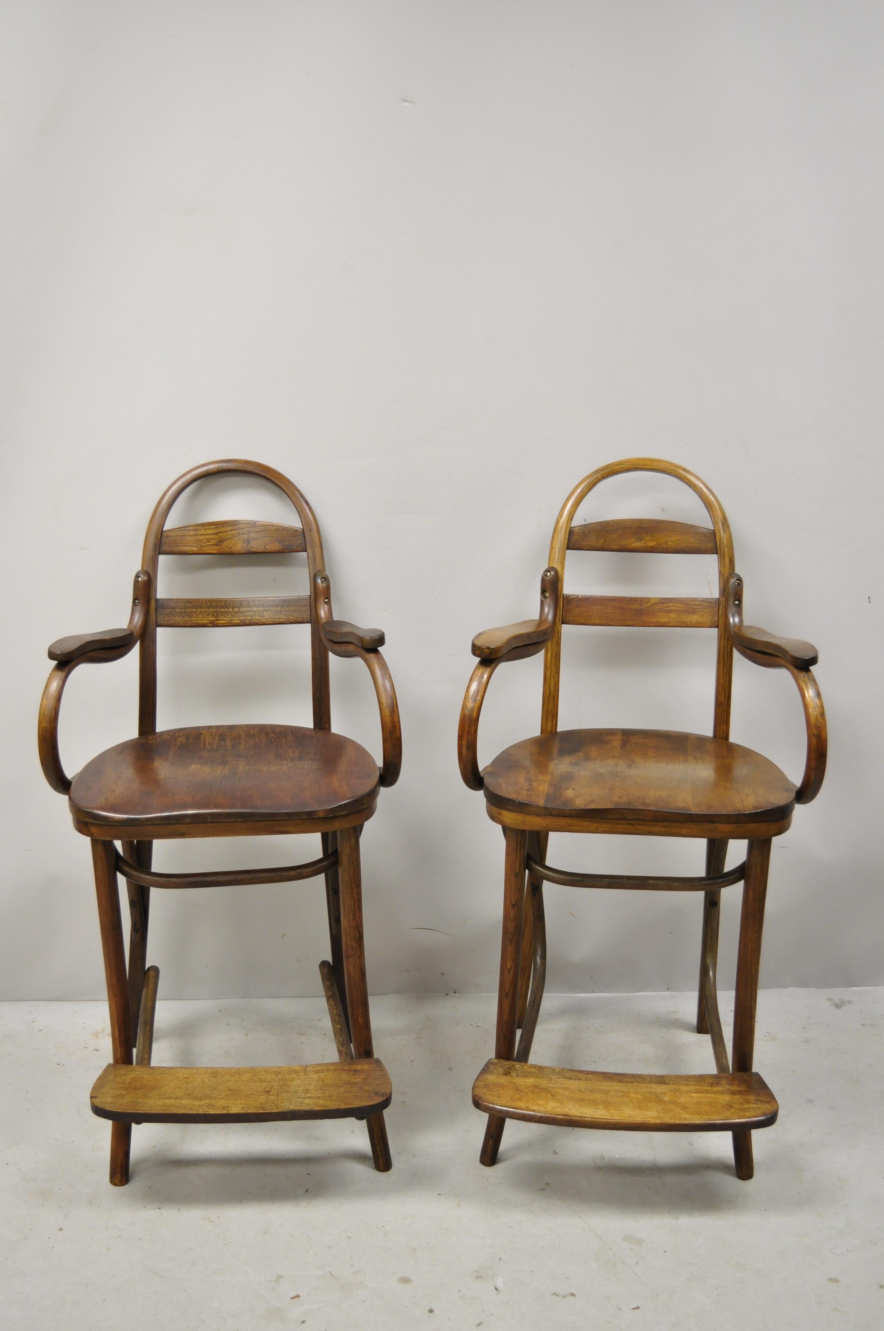 Antique Art Nouveau Thonet Style Austrian Bentwood Counter Stool Chairs, a Pair 4