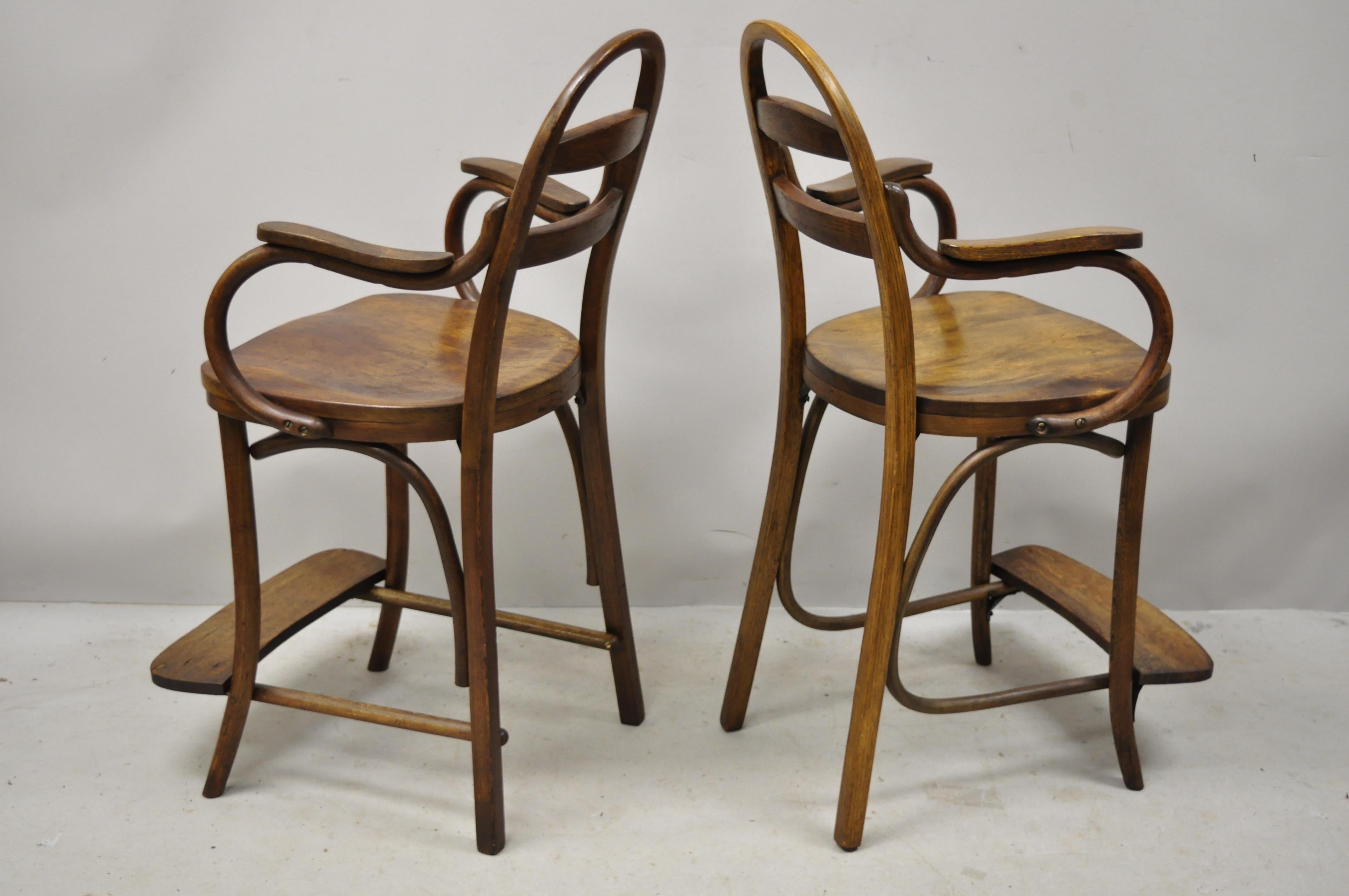 Art Deco Antique Art Nouveau Thonet Style Austrian Bentwood Counter Stool Chairs, a Pair