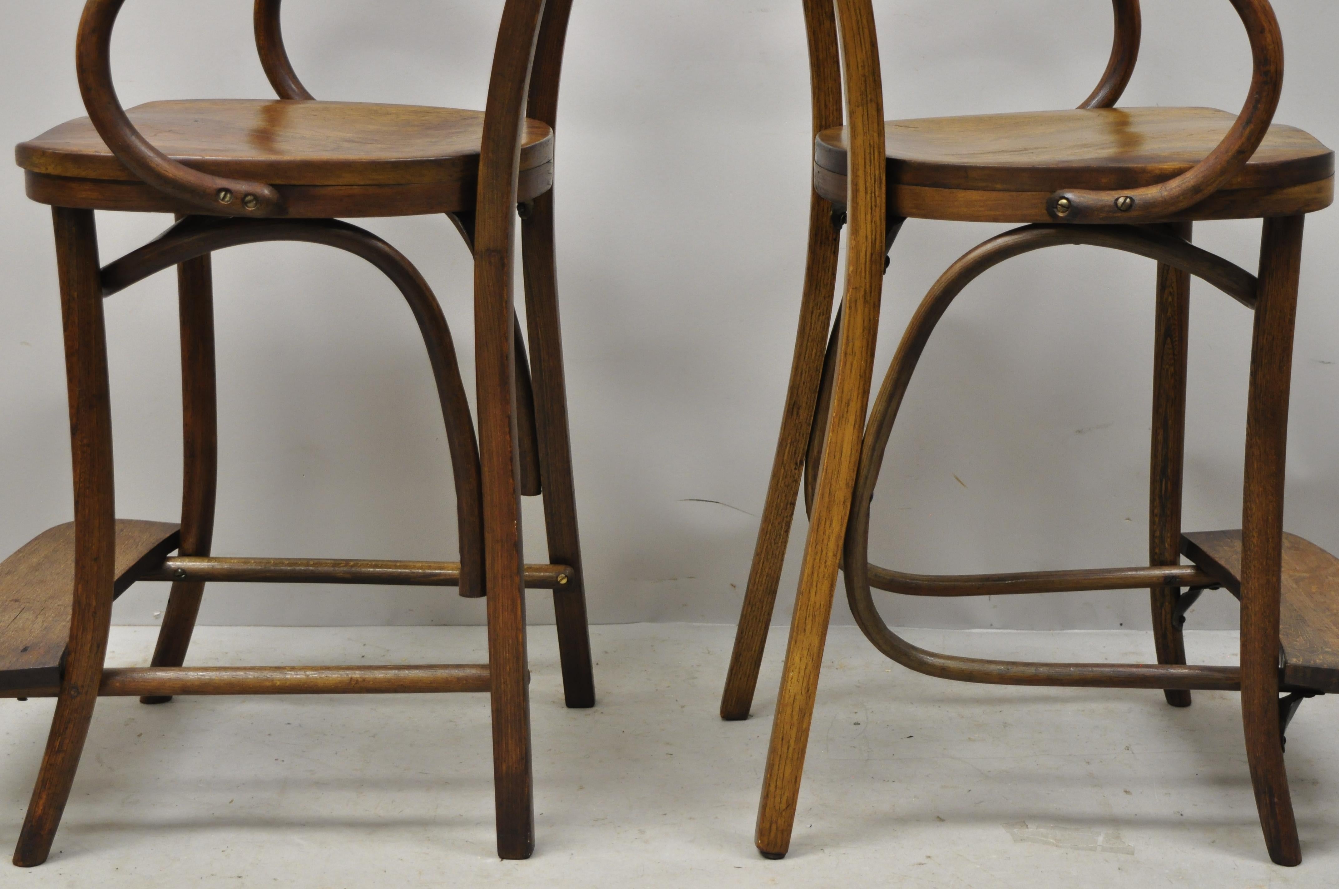 Antique Art Nouveau Thonet Style Austrian Bentwood Counter Stool Chairs, a Pair In Good Condition In Philadelphia, PA