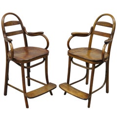 Antique Art Nouveau Thonet Style Austrian Bentwood Counter Stool Chairs, a Pair