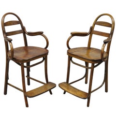 Antique Art Nouveau Thonet Style Austrian Bentwood Counter Stool Chairs, a Pair