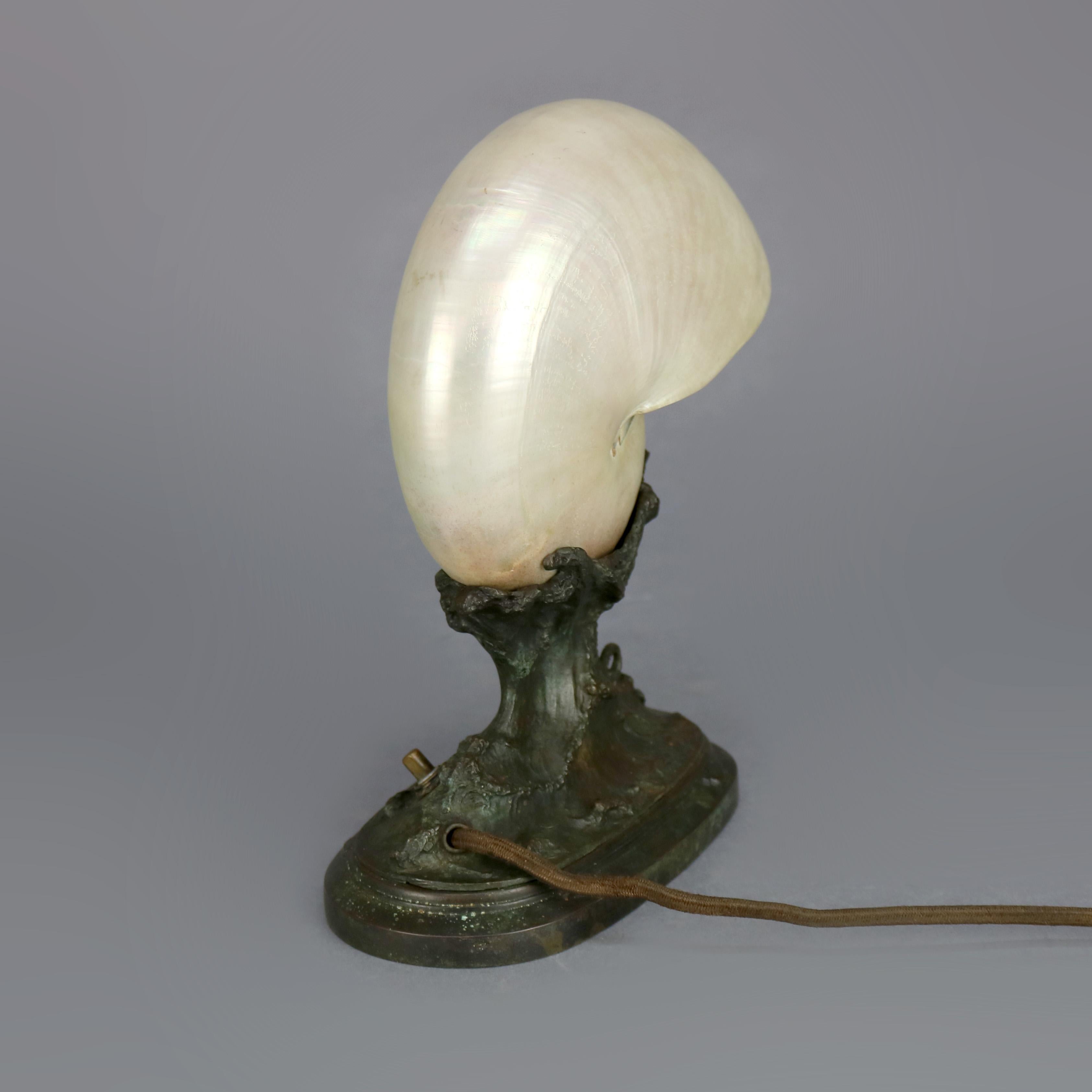Antique Art Nouveau Tiffany Studios Nautical Seashell & Bronze Lamp, c 1920 3