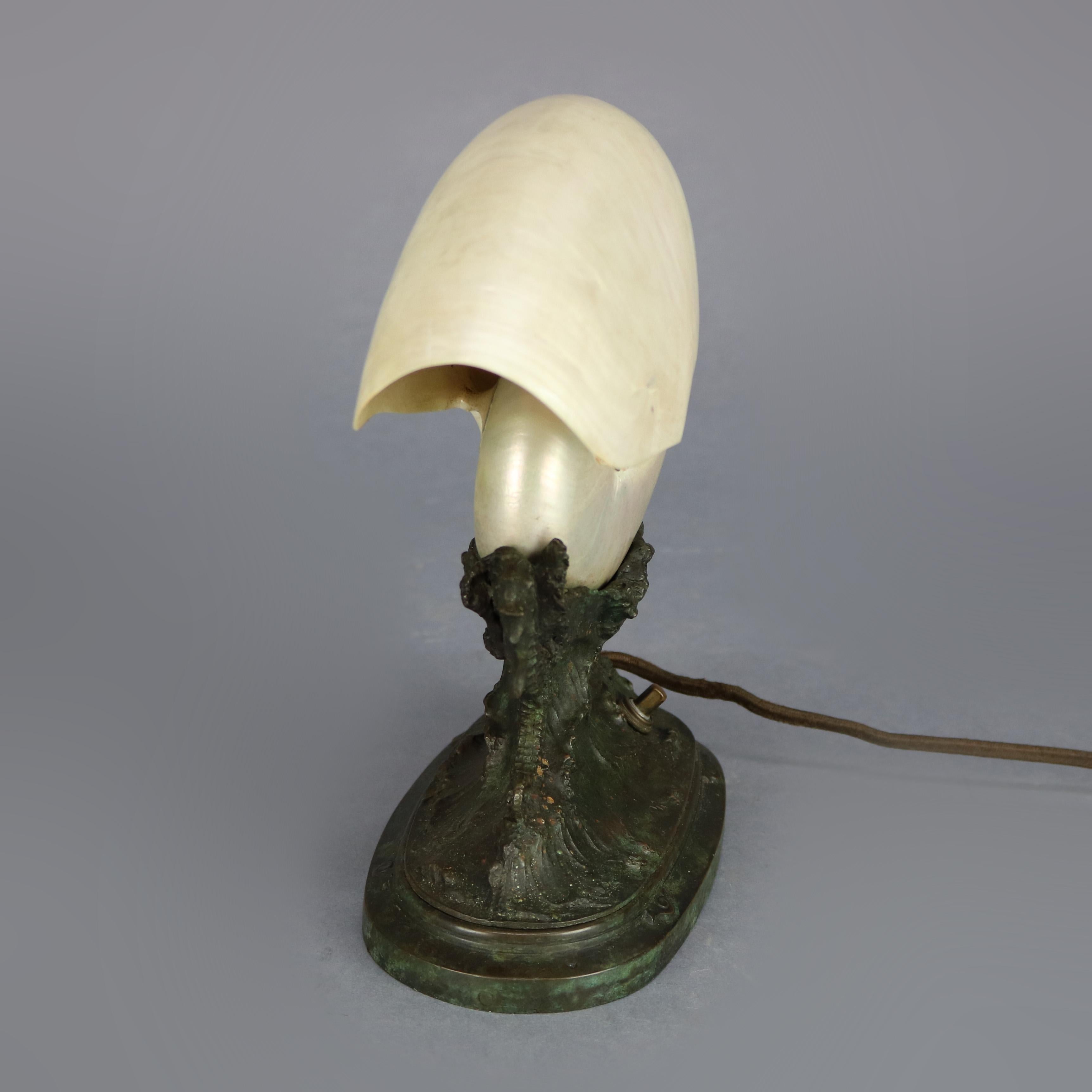 Antique Art Nouveau Tiffany Studios Nautical Seashell & Bronze Lamp, c 1920 4