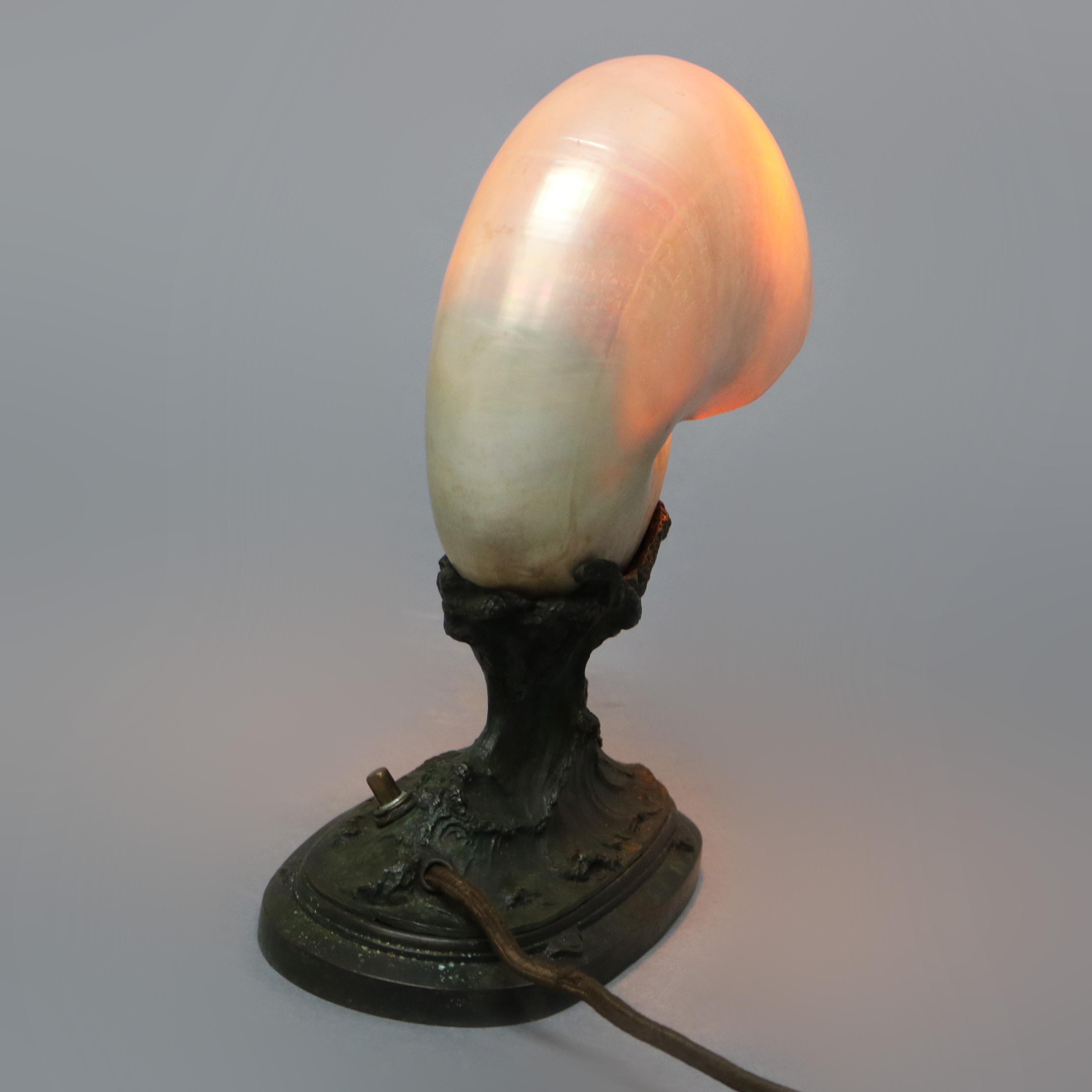 Antique Art Nouveau Tiffany Studios Nautical Seashell & Bronze Lamp, c 1920 5