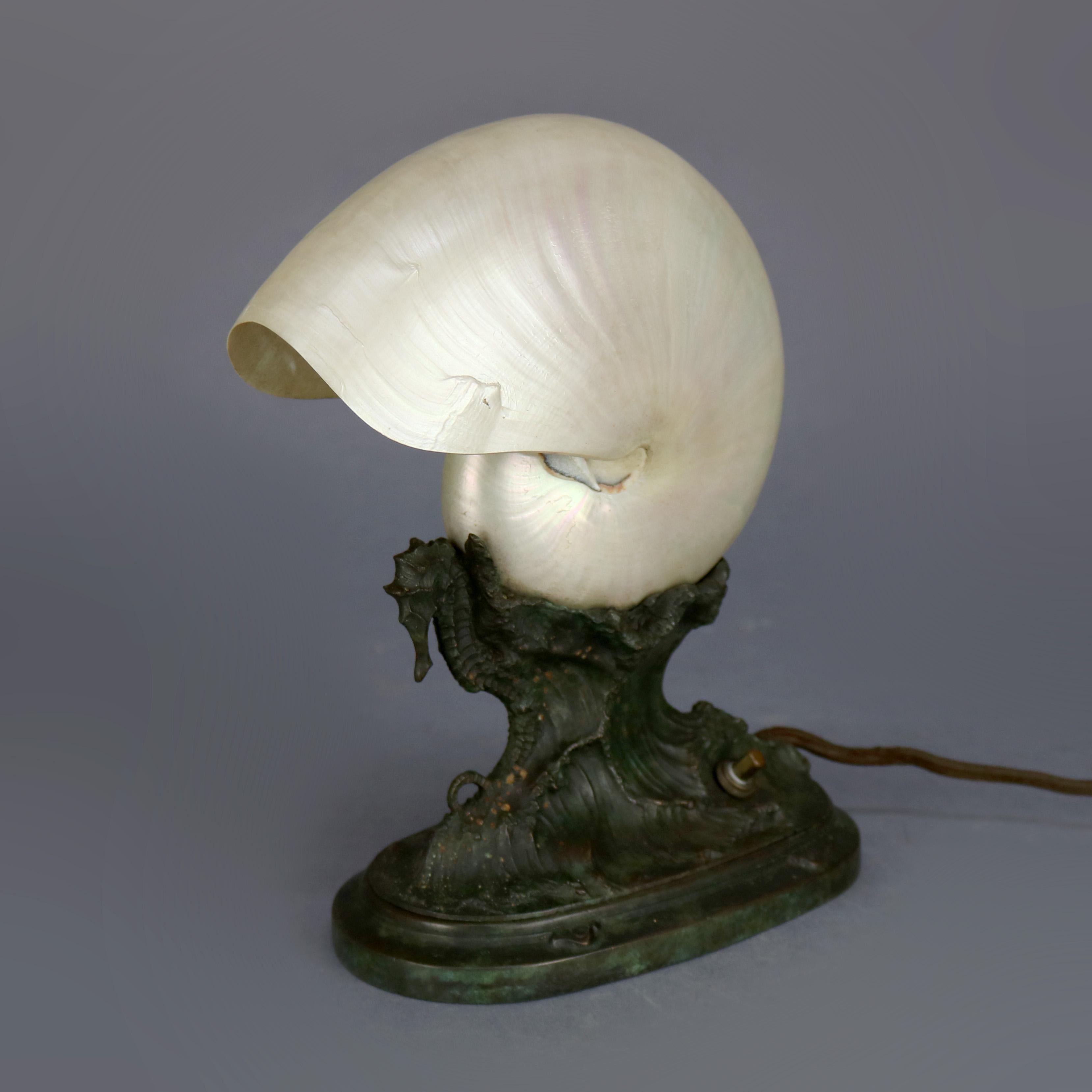 Antique Art Nouveau Tiffany Studios Nautical Seashell & Bronze Lamp, c 1920 1