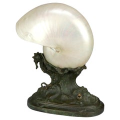 Antique Art Nouveau Tiffany Studios Nautical Seashell & Bronze Lamp, c 1920