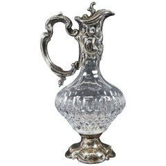 Antigua jarra Art Nouveau Topazio de plata y cristal tallado Caraffe Claret