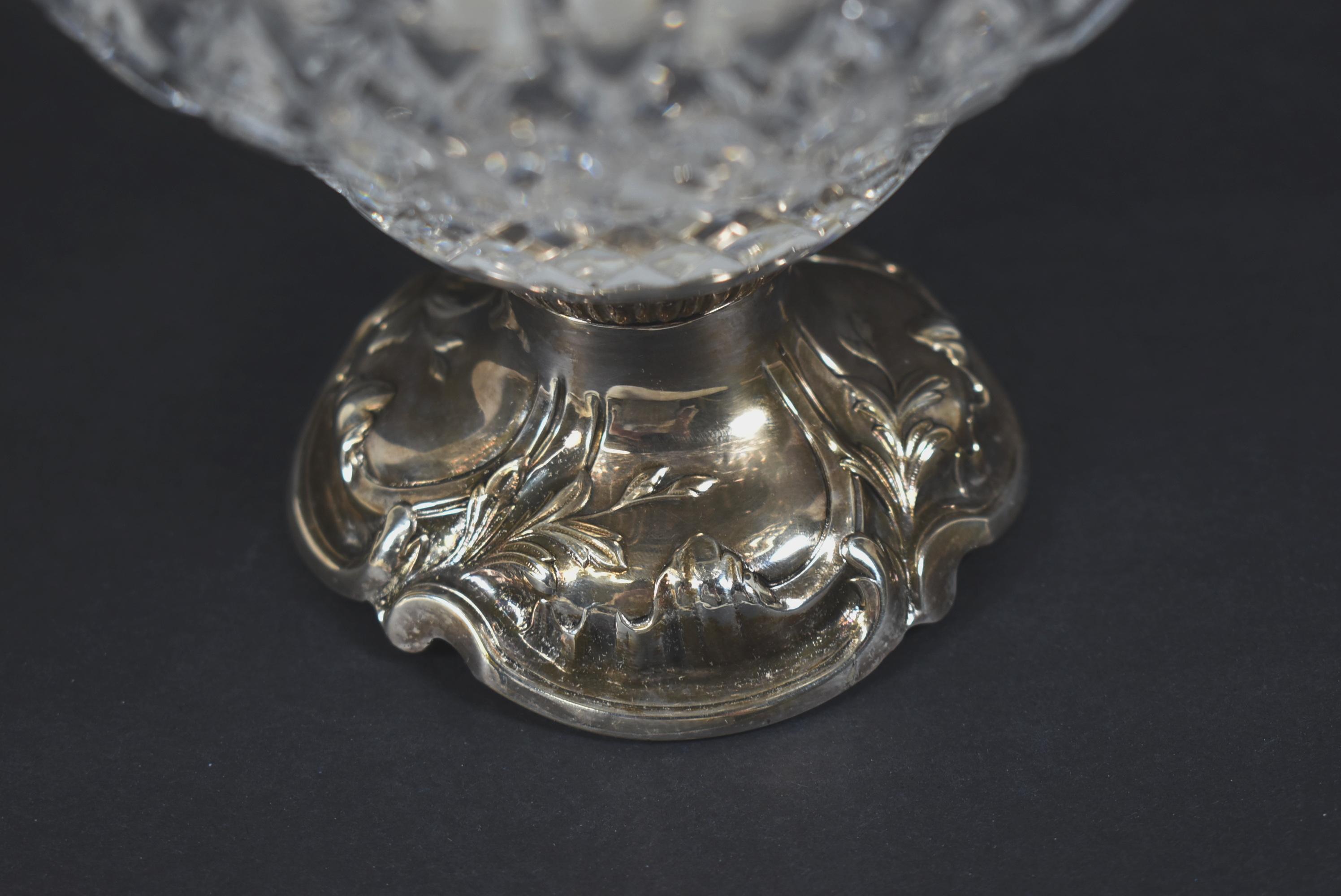 Edwardian Antique Art Nouveau Topazio Silver Plate and Cut Glass Pitcher Caraffe Claret For Sale