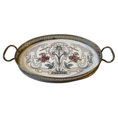 Antique Art Nouveau Tray with hand painted Swan Motif, 1910s