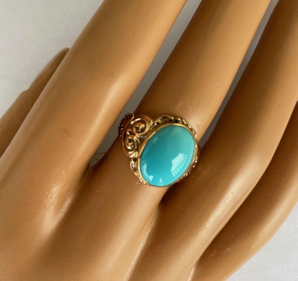 Women's or Men's Antique Art Nouveau Turquoise Gold Ring