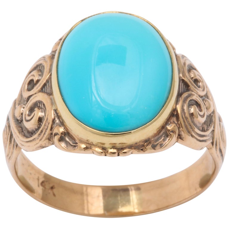 Antique Art Nouveau Turquoise Gold Ring at 1stDibs