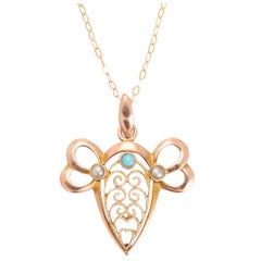 Antique Art Nouveau Turquoise Pearl Pendant
