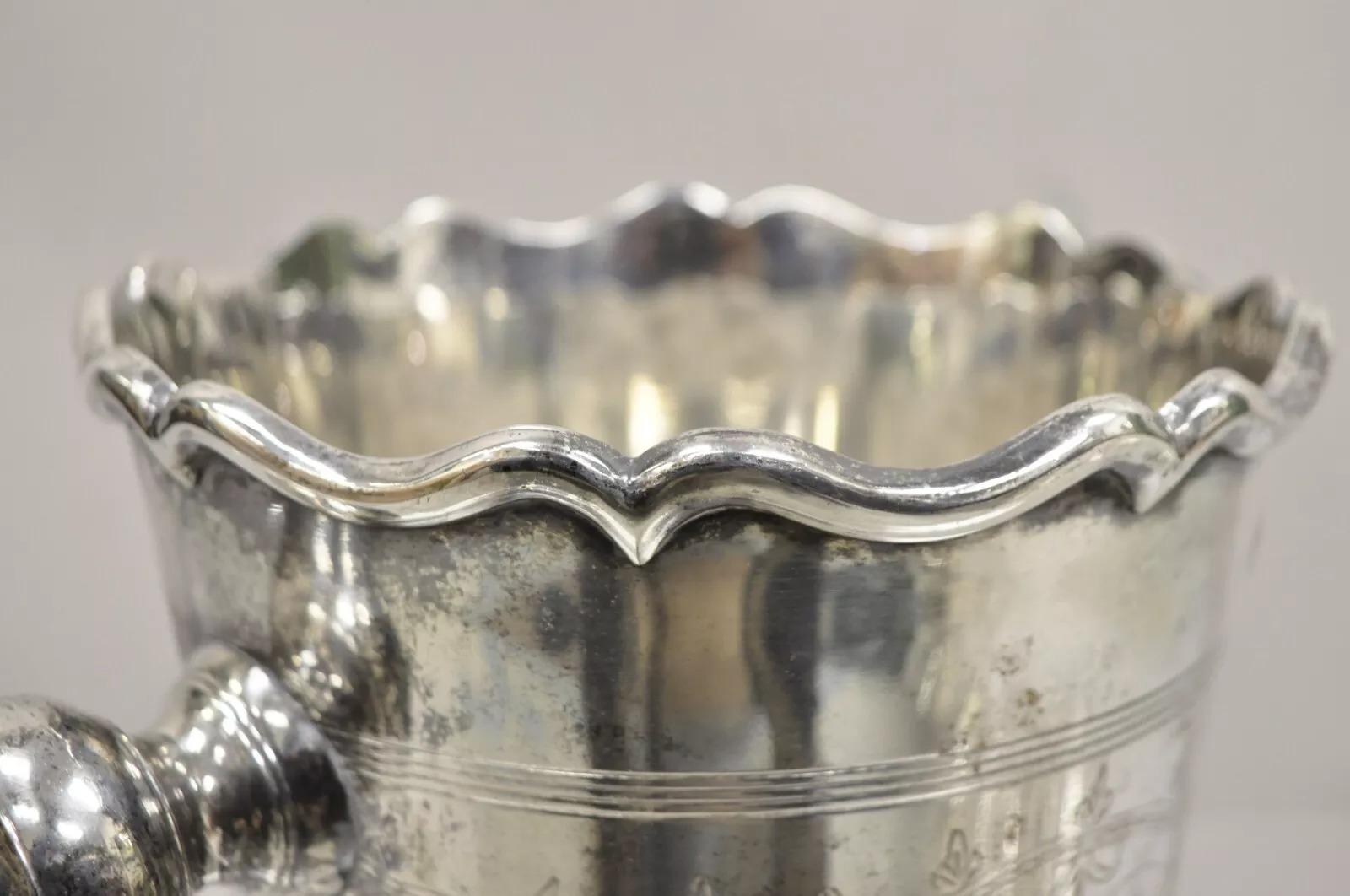 Antique Art Nouveau Twin Knob Handle Silver Plated Champagne Chiller Ice Bucket For Sale 7