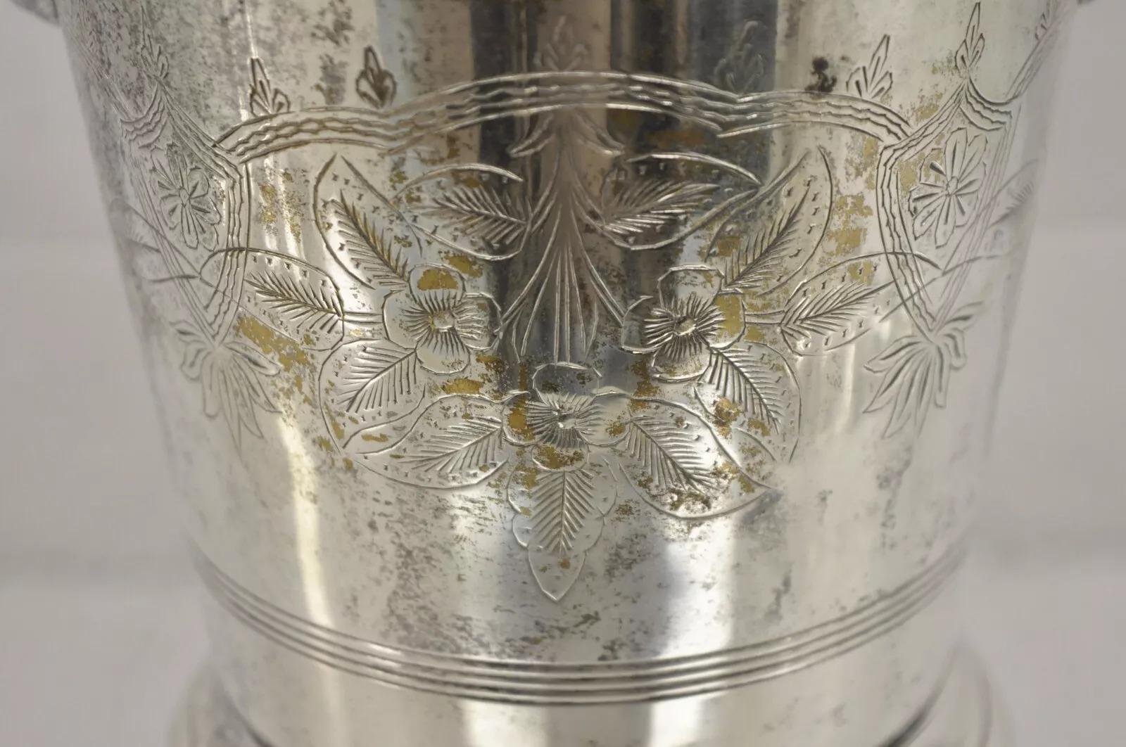 Unknown Antique Art Nouveau Twin Knob Handle Silver Plated Champagne Chiller Ice Bucket For Sale