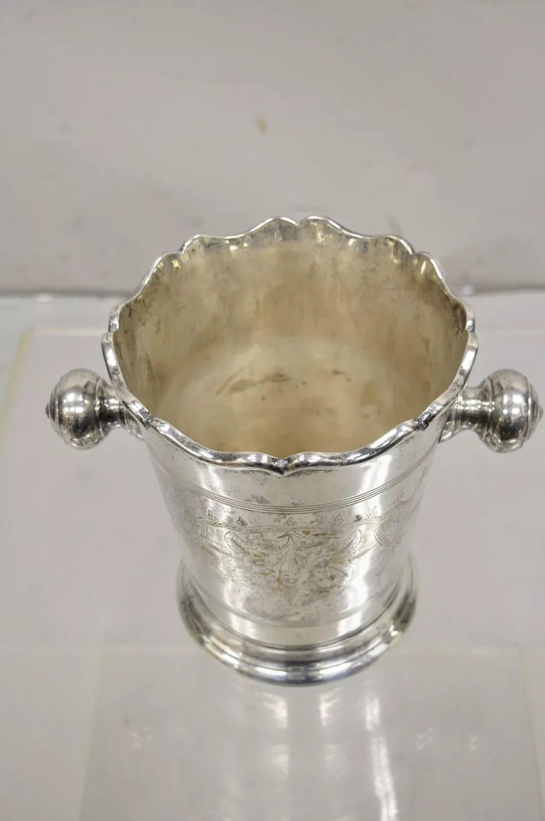 Antique Art Nouveau Twin Knob Handle Silver Plated Champagne Chiller Ice Bucket For Sale 1