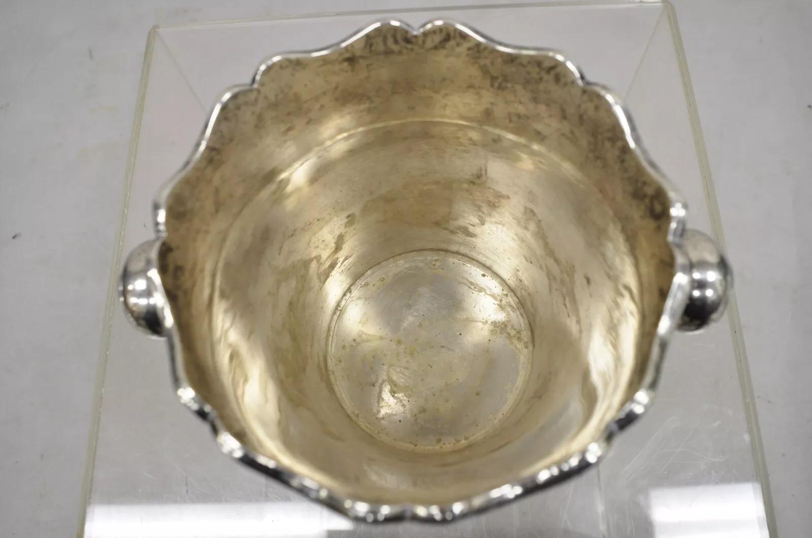 Antique Art Nouveau Twin Knob Handle Silver Plated Champagne Chiller Ice Bucket For Sale 2