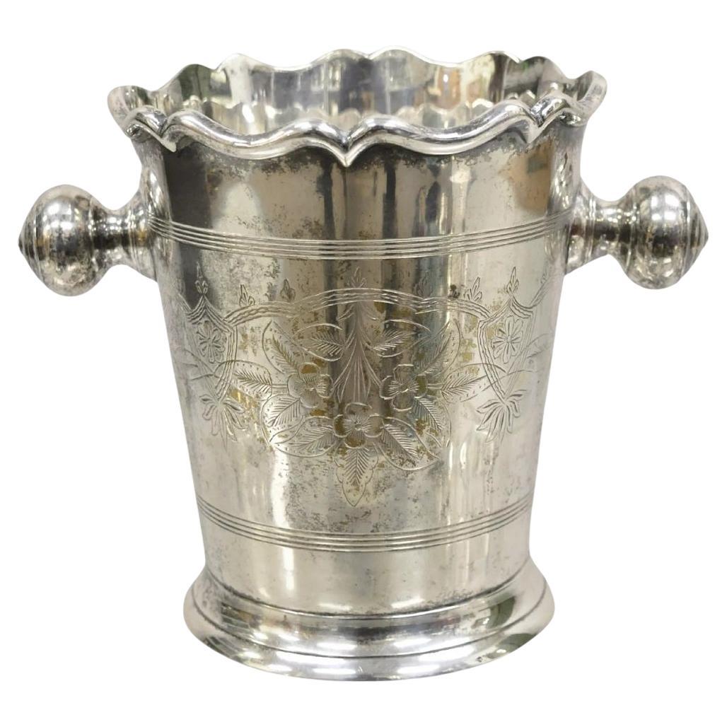 Antike Art Nouveau Doppelknauf Griff versilbert Champagner Kühler Eiskübel