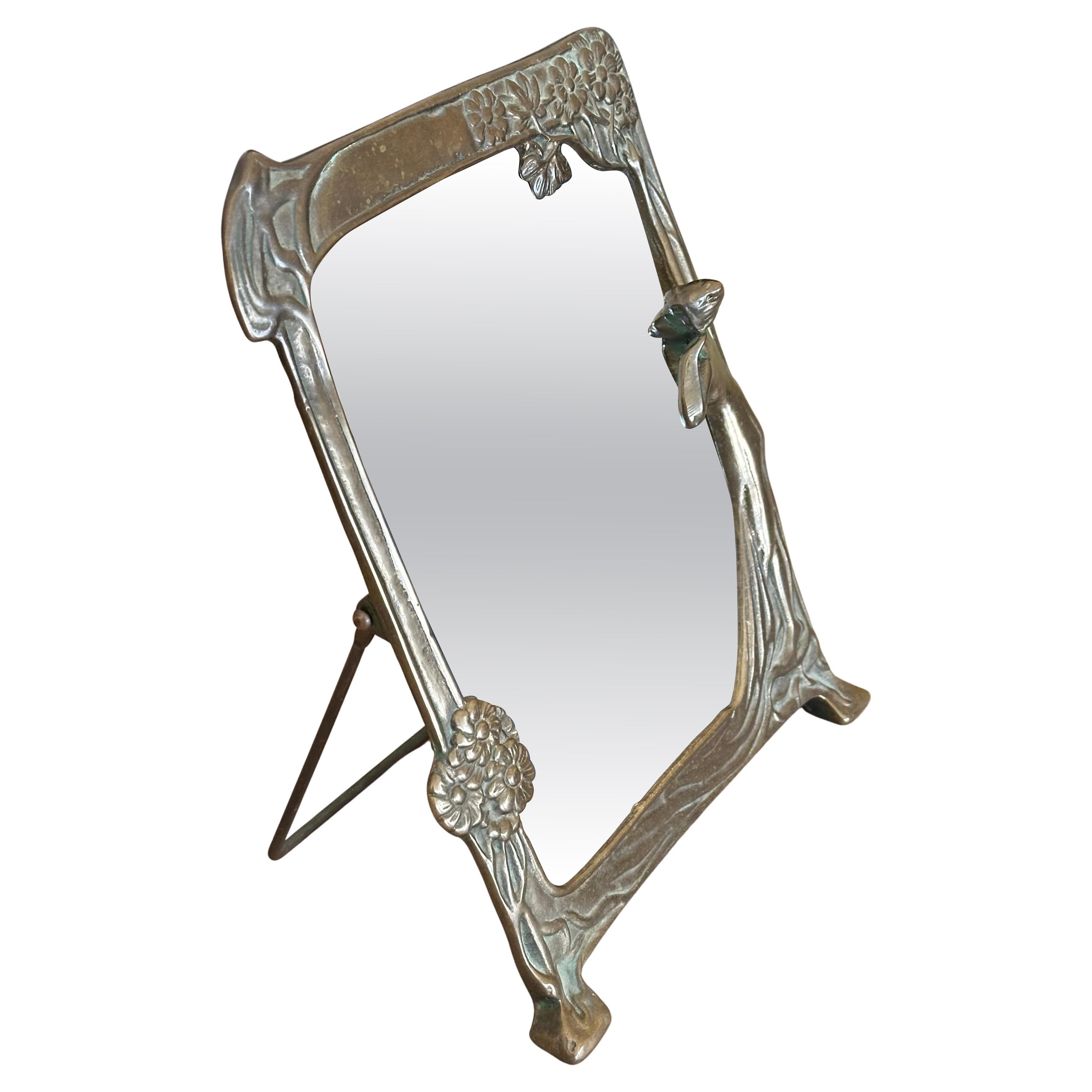 Antique Art Nouveau Vanity / Table Mirror "The First Cuckoo" by WMF