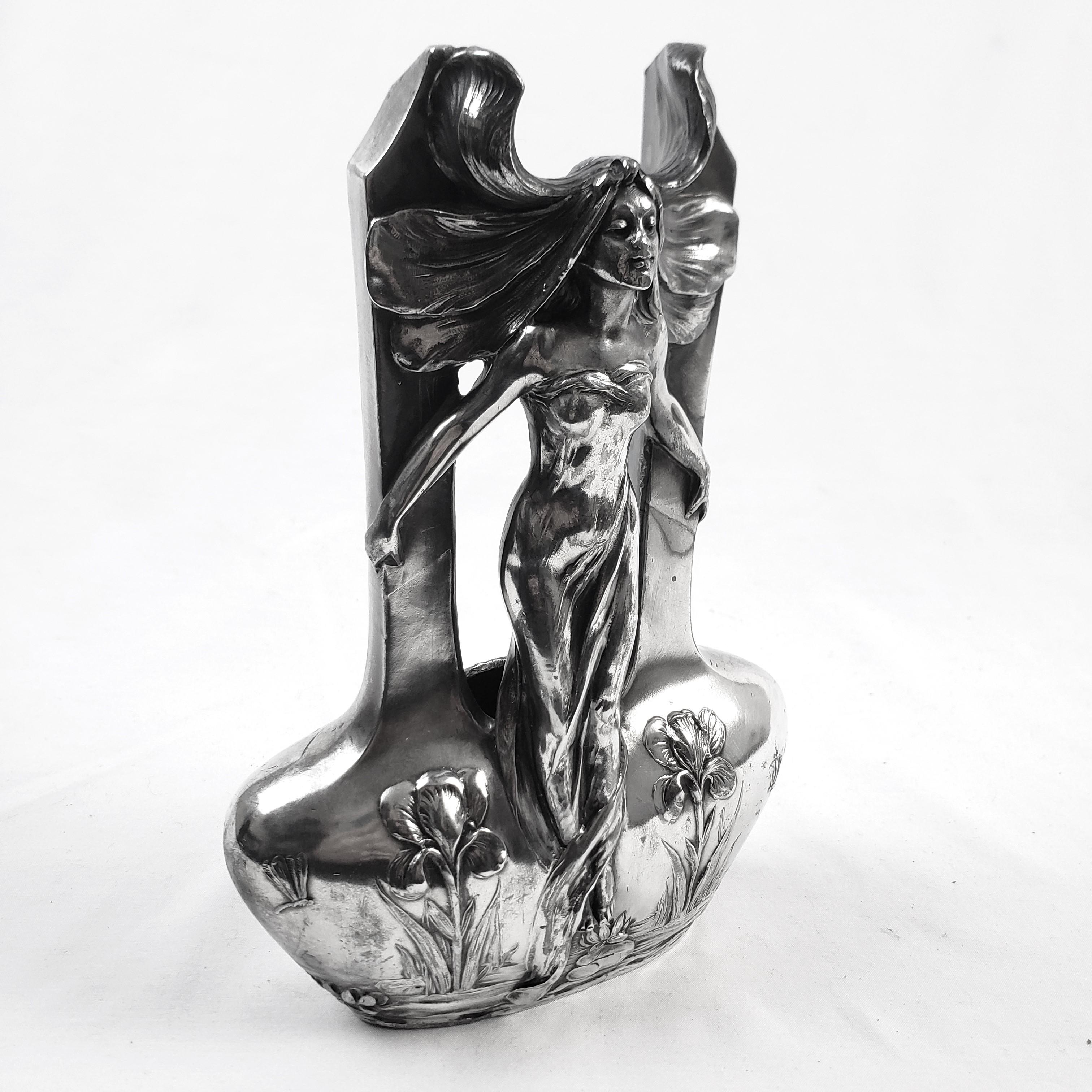 Antique Art Nouveau Vase with a Stylized Female and Pond Inspired Decoration For Sale 4