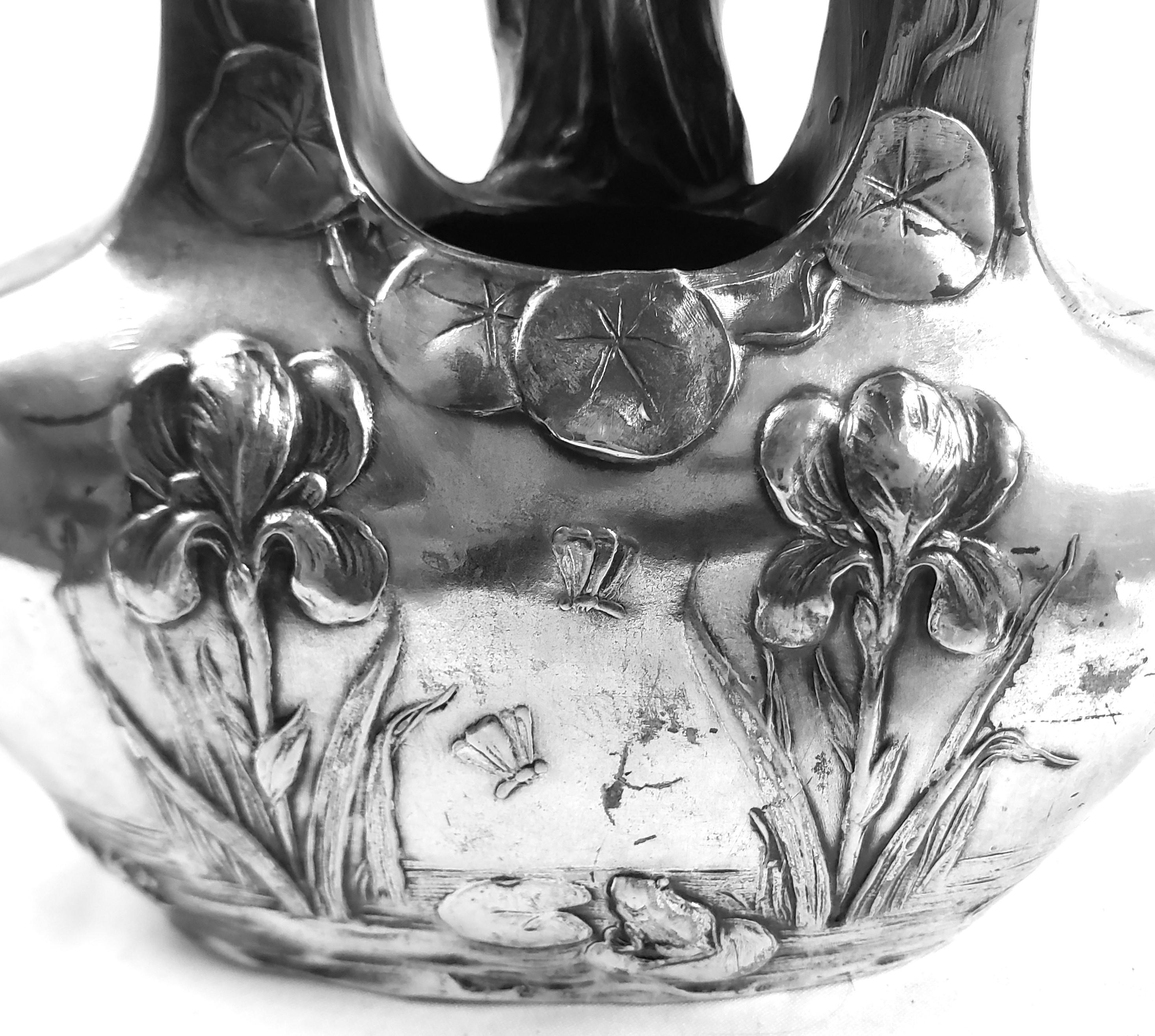 Antique Art Nouveau Vase with a Stylized Female and Pond Inspired Decoration For Sale 7