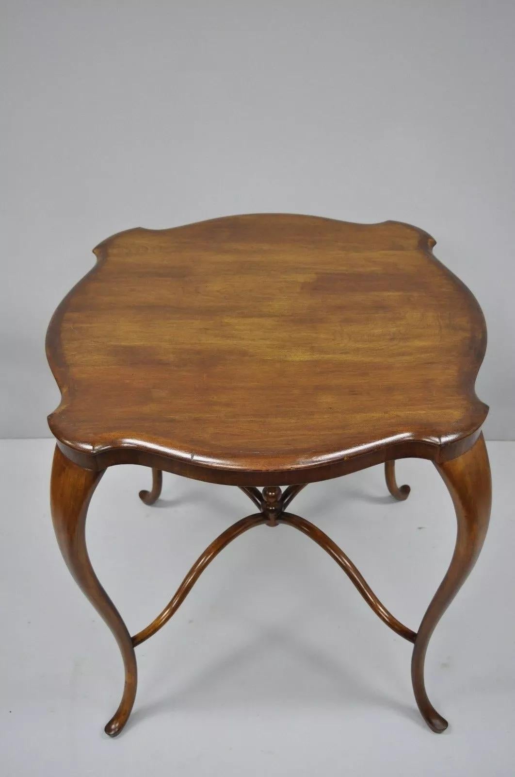 Antique Art Nouveau Victorian Mahogany Turtle Top Cabriole Leg Side Table 7