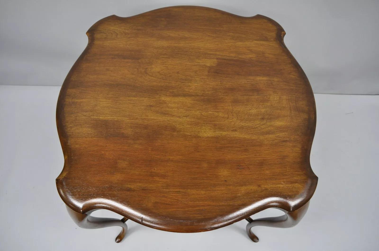 Unknown Antique Art Nouveau Victorian Mahogany Turtle Top Cabriole Leg Side Table