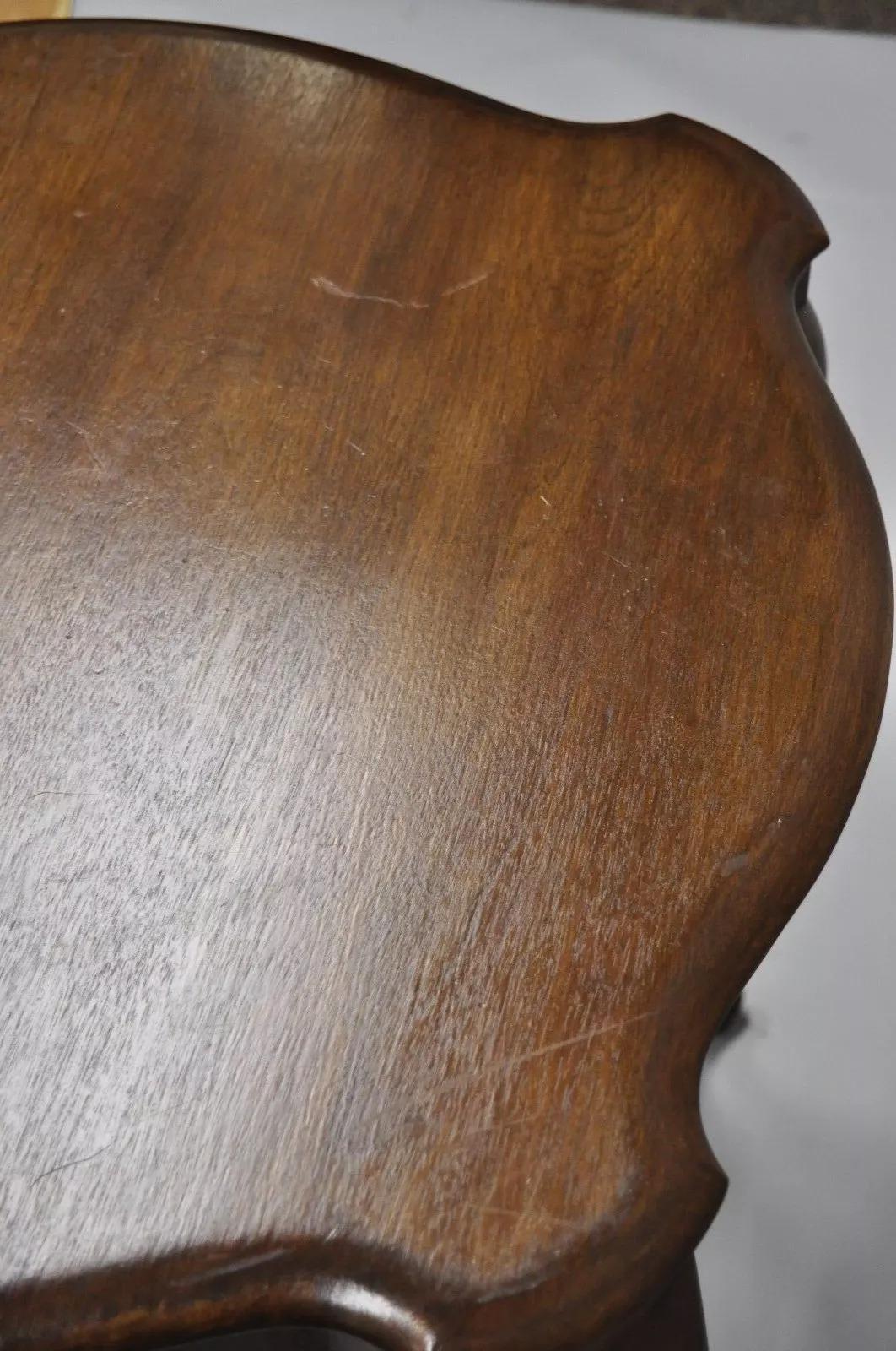Antique Art Nouveau Victorian Mahogany Turtle Top Cabriole Leg Side Table 2